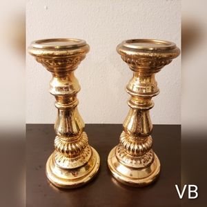 Vintage Burnished Faux Copper Candle Holders